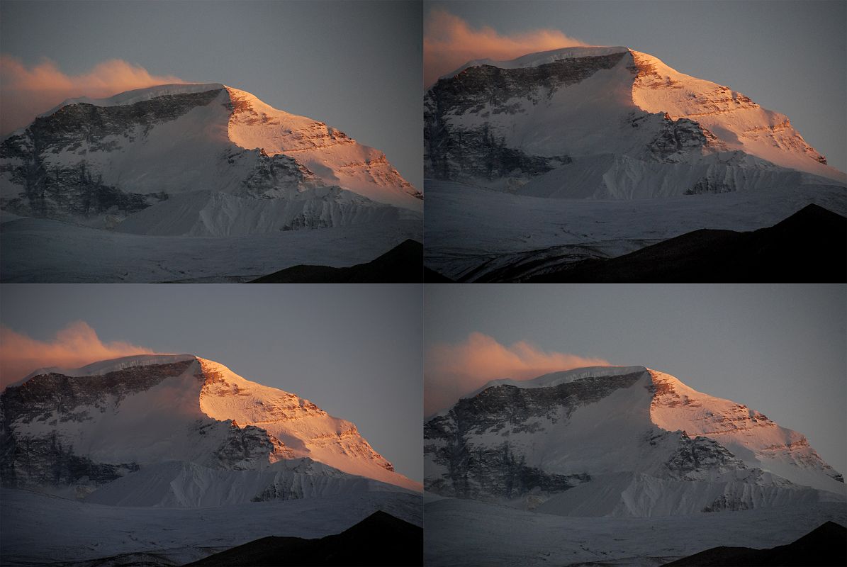 10 Sun Sets On Cho Oyu From Chinese Base Camp The light on Cho Oyu moves from the golden yellow of sunset towards white as the sun continues to set from Chinese Base Camp.